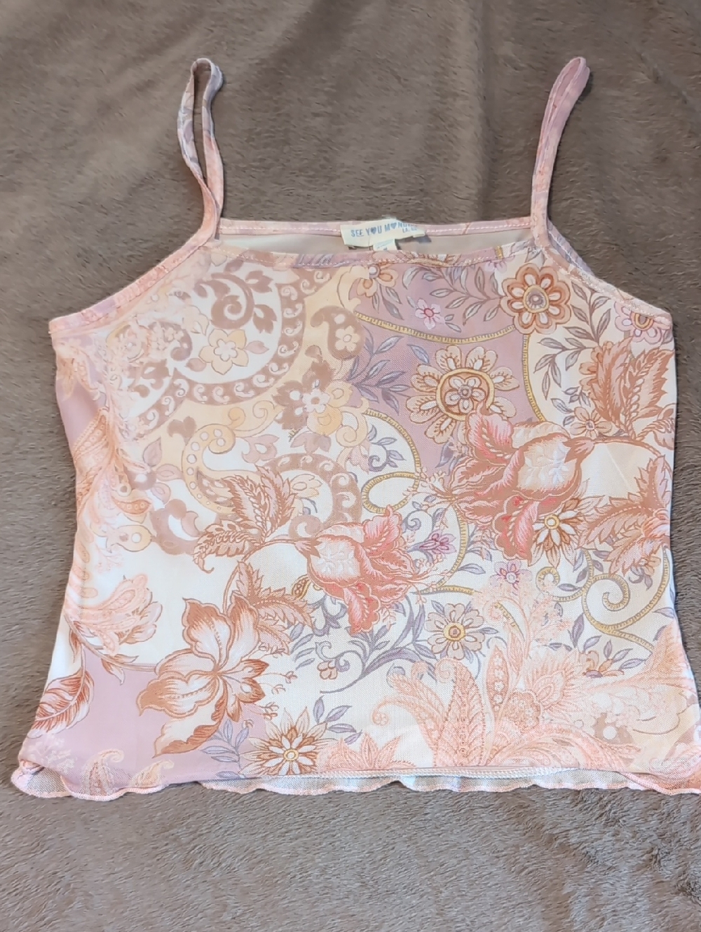 See You Monday Pastel Pink Floral Paisley Crop Top